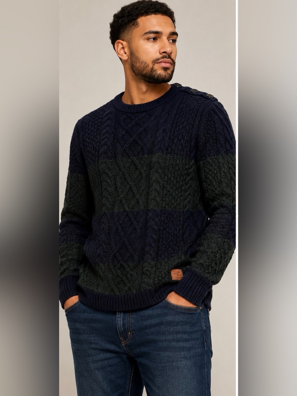 Scotch & Soda Super Knit Cable Knit Colorblock Sweater Navy Green Size Large